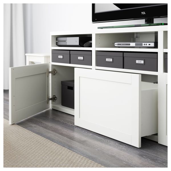 Шкаф для ТВ, комбинированный, стекляные дверцы БЕСТО, Ханвикен, Синдвик белый прозрачное стекло (180x40x192 см) - фото 3