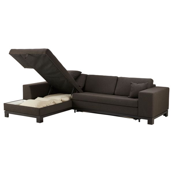 Угловой диван-кровать c модулем для хран, лев НОГЕРСУНД, Толлэби темно-коричневый - схема-чертеж с размерами