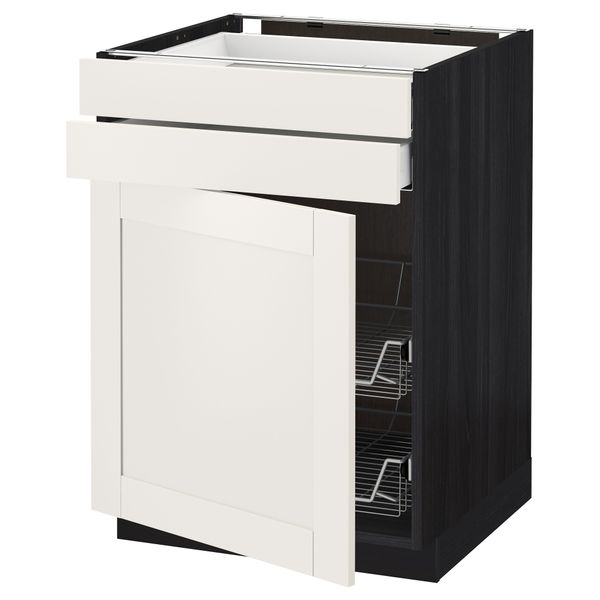 Напольный шкаф, дверца, 2 ящика, проволочных корзин МЕТОД / МАКСИМЕРА, черный, Сэведаль белый - схема-чертеж с размерами