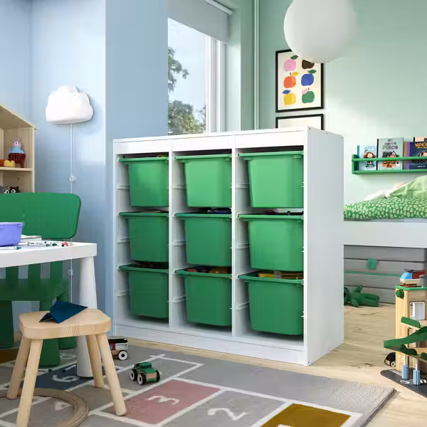 TROFAST Комбинация д/хранения+контейнеры - ширма/белый ярко-зеленый 99x44x94 см - фото 2