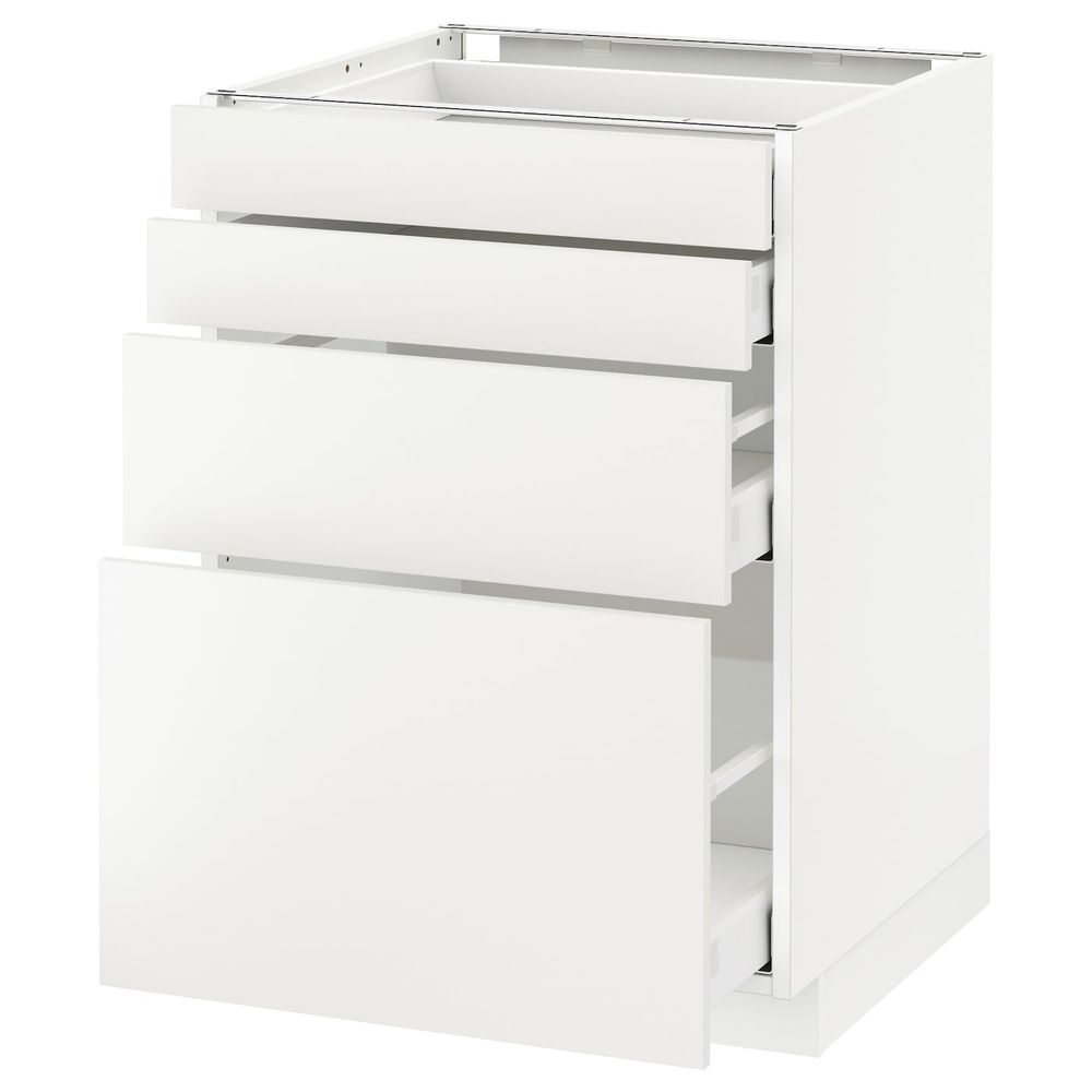 Напольный шкаф 4 фронтальных панели, 4 ящика, белый/Хэггеби белый 60x60 см IKEA METOD МЕТОД / MAXIMERA МАКСИМЕРА 192.314.49 - схема-чертеж с размерами