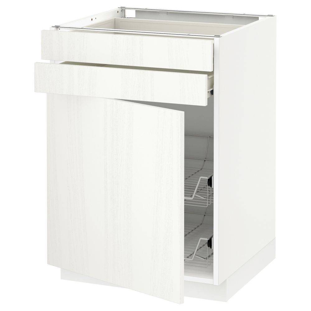 Напольный шкаф, дверца, 2 ящика, проволочных корзин МЕТОД / ФОРВАРА, белый, Росдаль белый - схема-чертеж с размерами