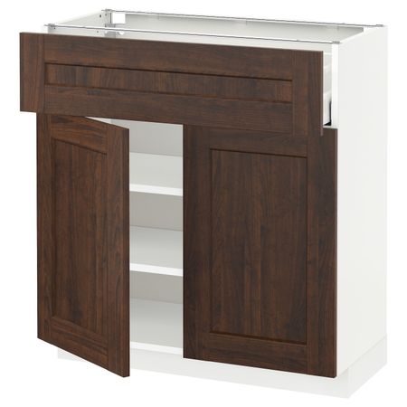 Напольный шкаф + ящик/2дверцы, белый/Эдсерум коричневый 80x37 см IKEA METOD МЕТОД / MAXIMERA МАКСИМЕРА 392.367.14