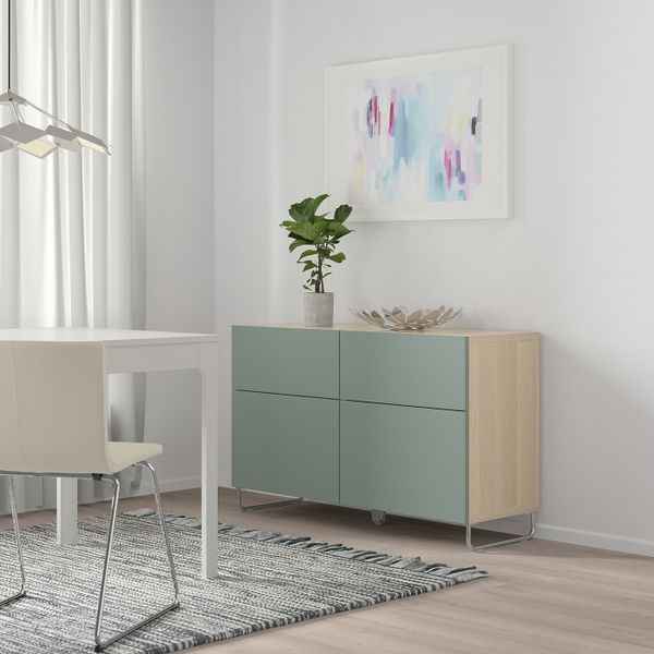 Комбинация для хранения с дверцами/ящ, под беленый дуб/нотвикен/суларп серо-зеленый 120x42x74 см IKEA BESTÅ БЕСТО 393.019.93 - фото 2