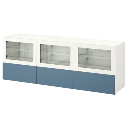 Тумба под ТВ, с дверцами и ящиками БЕСТО, белый Вальвикен, темно-синий прозрачное стекло (180x40x64 см)