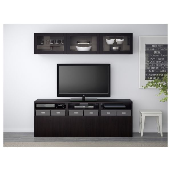 Шкаф для ТВ, комбинированный, стекляные дверцы БЕСТО, Лаппвикен, Синдвик черно-коричневый прозрачное стекло (180x40x192 см) - фото 2