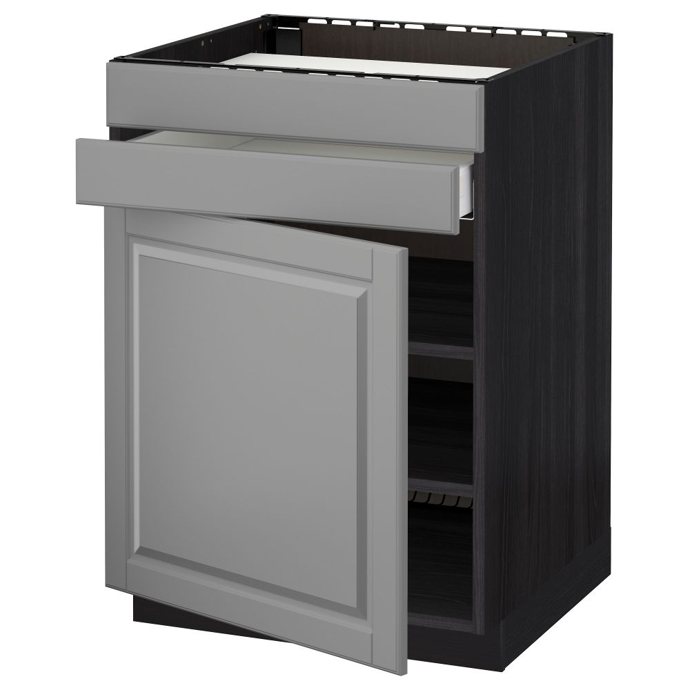 Напольный шкаф для варочной панели, доводчик, 2 фасада, 1 ящик МЕТОД / МАКСИМЕРА, черный, Будбин серый (60x60 см) - схема-чертеж с размерами