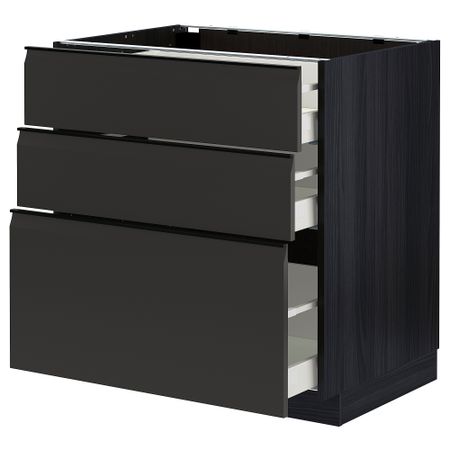 Напольный шкаф с 3 ящиками, черный, Upplöv матовый антрацит, 80x60 см IKEA METOD МЕТОД, MAXIMERA МАКСИМЕРА 694.956.59