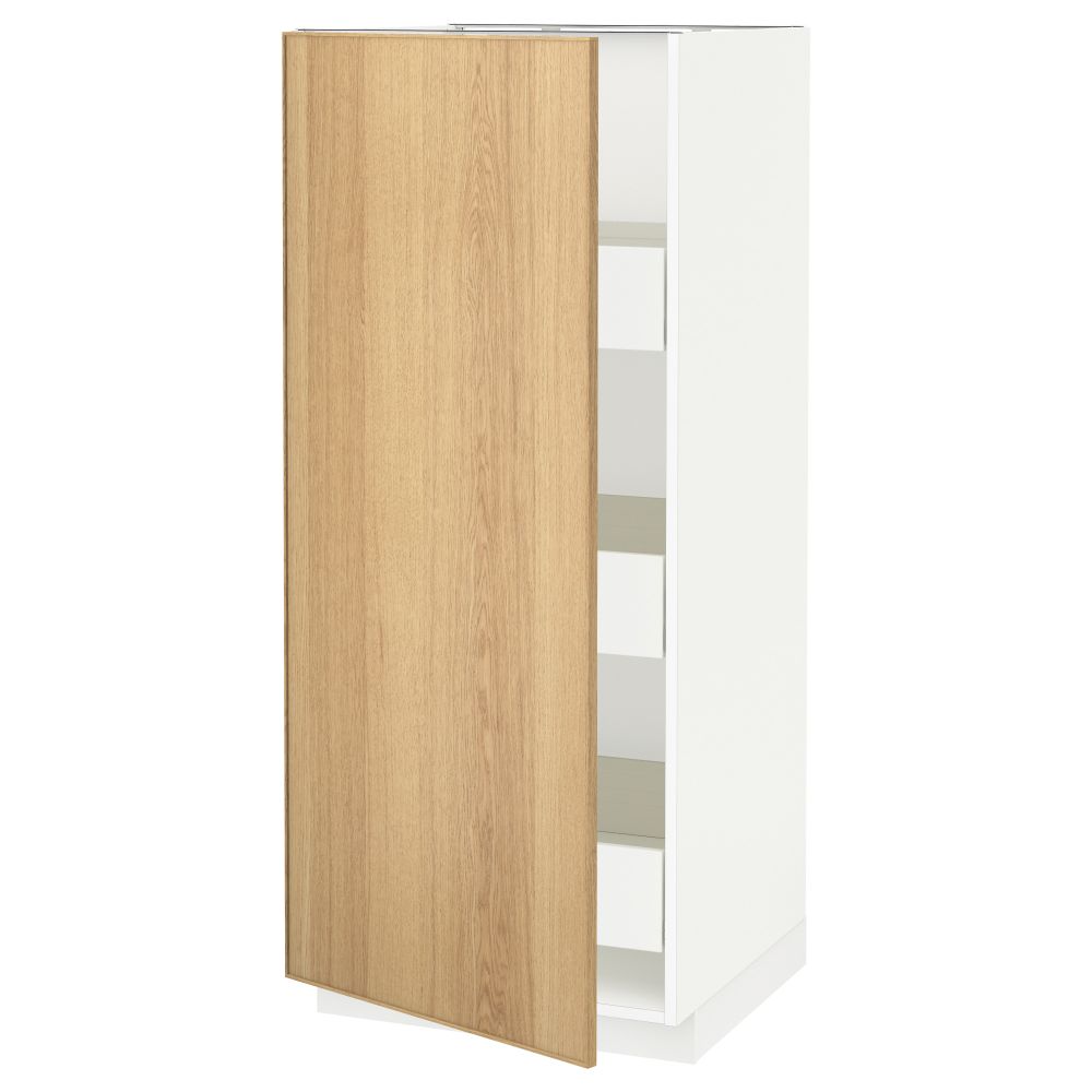 Высокий шкаф с ящиками МЕТОД / ФОРВАРА, белый, Экестад дуб (60x60x140 см) - схема-чертеж с размерами