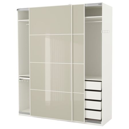 Гардероб, белый Хокксунд, глянцевый светло-бежевый, 200x66x236 см IKEA ПАКС 293.061.75