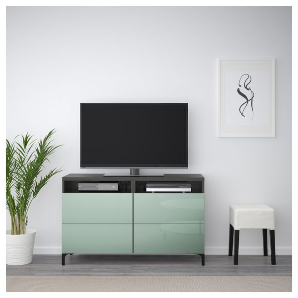 Тумба для ТВ с ящиками БЕСТО, черно-коричневый, Сельсвикен глянцевый/серо-зеленый светлый (120x40x74 см) - фото 2