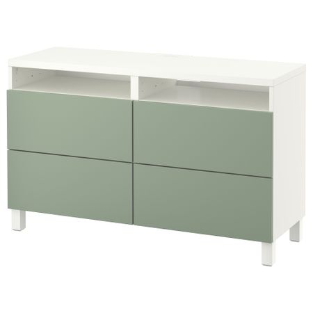 Тумба для ТВ с ящиками БЕСТО, белый, Лаппвикен зеленый (120x40x74 см)