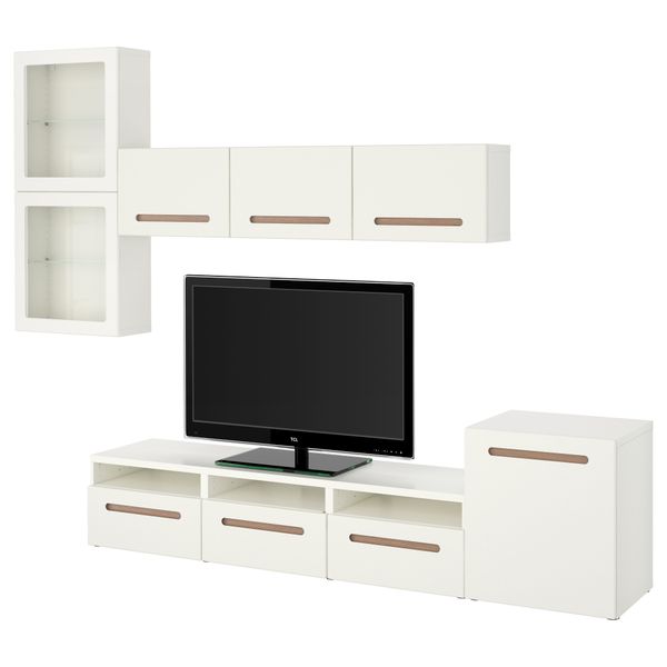 Шкаф для ТВ, комбинированный, стекляные дверцы БЕСТО, Марвикен белый прозрачное стекло (300x20/40x211 см) - фото 1