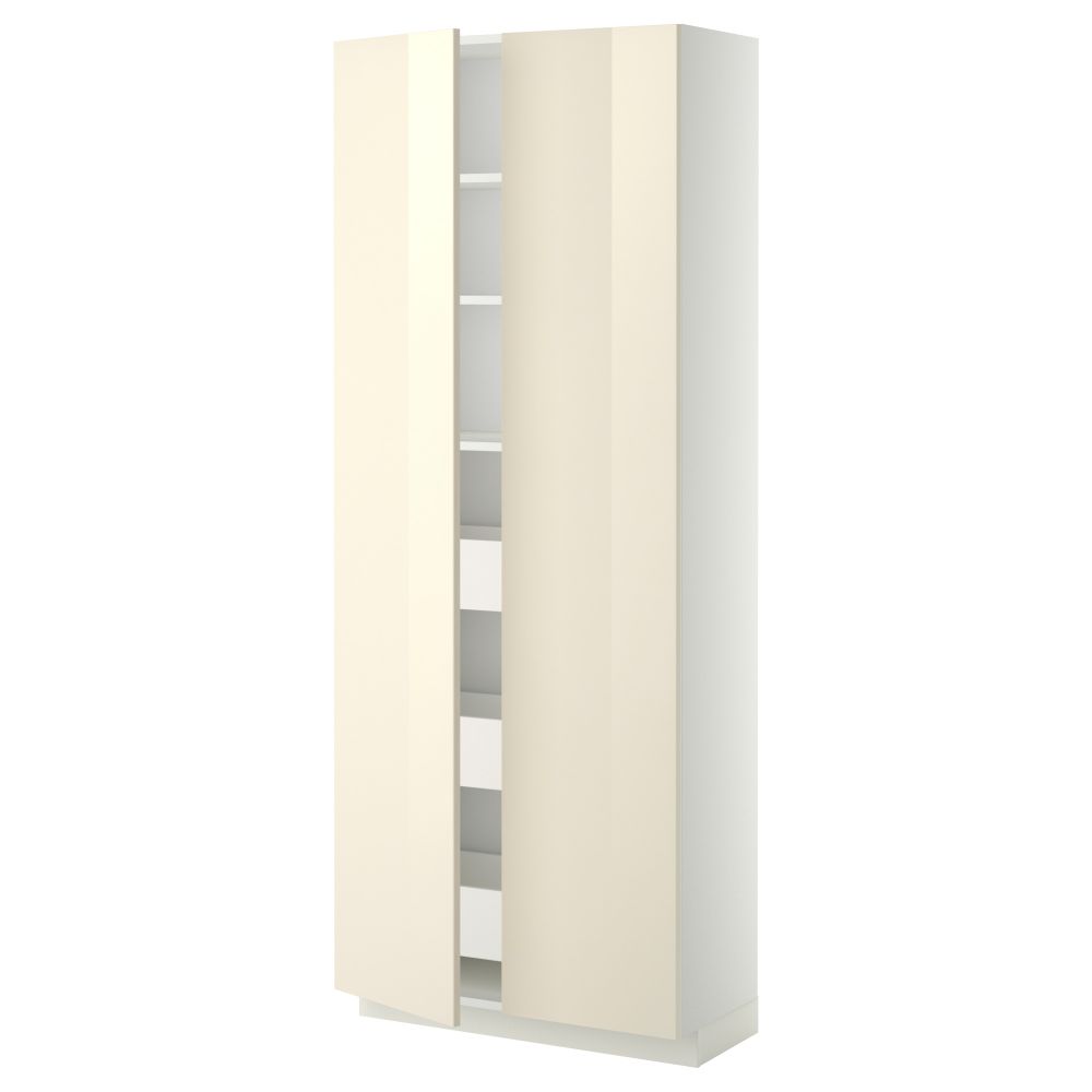 Высокий шкаф с ящиками, 2 дверцы МЕТОД / МАКСИМЕРА, белый, Рингульт кремовый (80x37x200 см) - фото 1