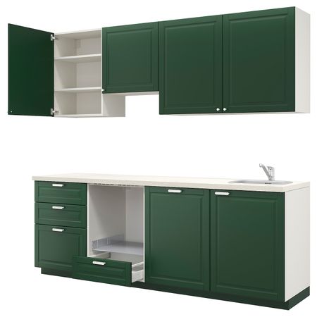 Кухня, белый/Будбин темно-зеленый 240x60x228 см IKEA METOD МЕТОД 193.873.27