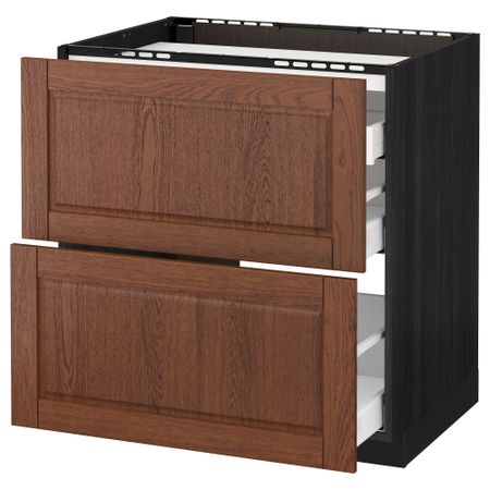 Напольный шкаф, 2 фронтальных панели, 3 ящика МЕТОД / МАКСИМЕРА, черный, Филипстад коричневый