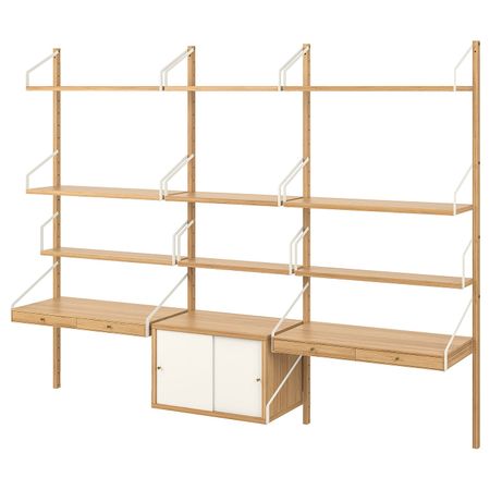 Рабочее место – комбинация, бамбук/белый 233x35x176 см IKEA SVALNÄS СВАЛЬНЭС 993.207.76