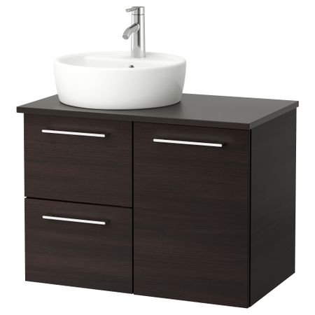 Шкаф с раковиной 45 см ГОДМОРГОН/ТОЛКЕН / ТОРНВИКЕН, черно-коричневый, антрацит (82x49x74 см)