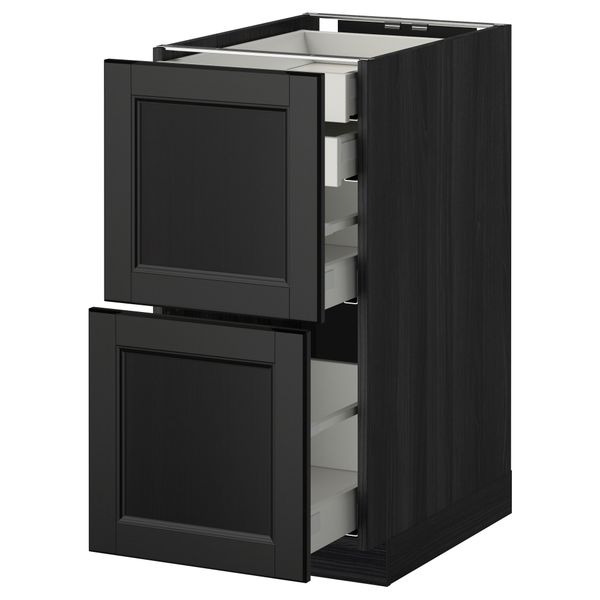 Напольный шкаф 2 фронтальные панели, 2 нижних, 1 средний, 1 высокий ящик МЕТОД / МАКСИМЕРА, черный, Лаксарби черно-коричневый - фото 1