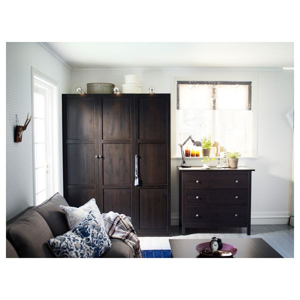 Комод с 3 ящиками ХЕМНЭС, черно-коричневый - фото 8