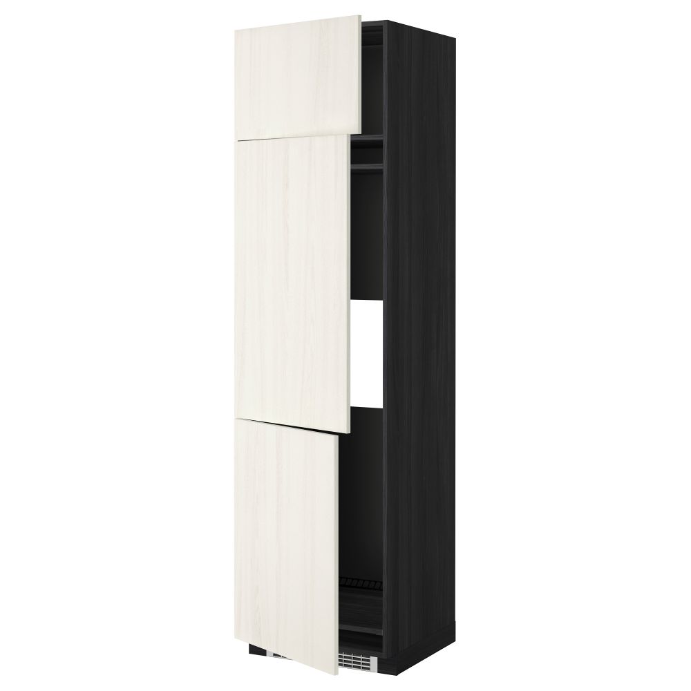 Высокий шкаф для холодильника или морозильника, с 3 дверями МЕТОД, черный, Росдаль белый - схема-чертеж с размерами