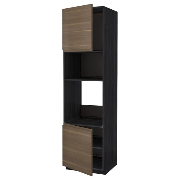 Высокий шкаф для духовки/СВЧ, 2 дверцы/полки, черный/Воксторп грецкий орех 60x60x220 см IKEA МЕТОД 892.248.55 - схема-чертеж с размерами