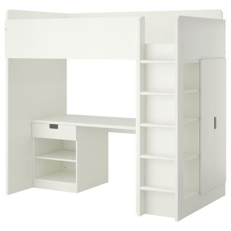 Кровать-чердак, 1 ящик, 2 дверцы СТУВА, белый (207x99x193 см)