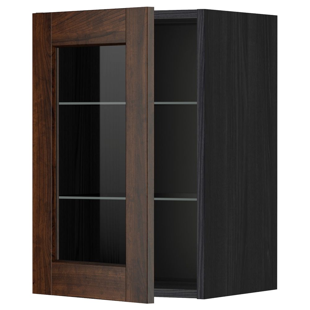 Навесной шкаф с полками, стекляными дв, черный/Эдсерум коричневый 40x60 см IKEA МЕТОД 092.267.35 - схема-чертеж с размерами