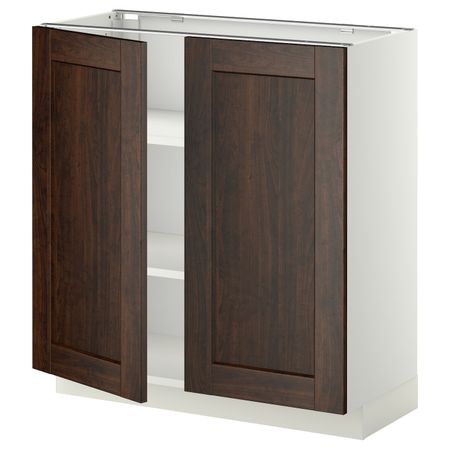 Напольный шкаф с полками/2двери, белый/Эдсерум коричневый 80x37 см IKEA METOD МЕТОД 292.264.28