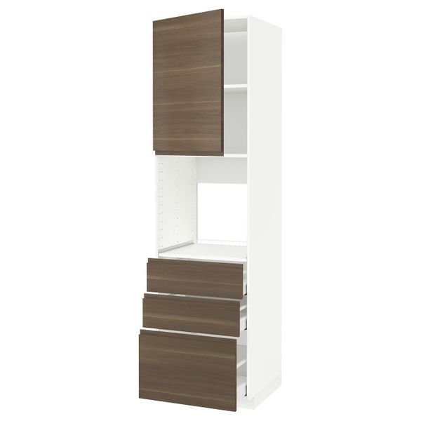 Высокий шкаф для духовки/дверь/3ящика, белый/Воксторп грецкий орех 60x60x220 см IKEA METOD МЕТОД / MAXIMERA МАКСИМЕРА 792.391.50 - фото 1