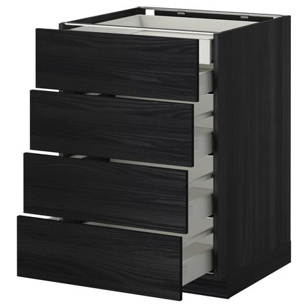 Напольный шкаф 4 фронтальных, 2 низких, 3 средних ящ, черный, Тингсрид черный 60x60 см IKEA МЕТОД / МАКСИМЕРА 892.343.45