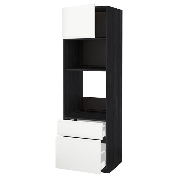 Высокий шкаф для духовки/СВЧ дверца, 2 ящика МЕТОД / МАКСИМЕРА, черный, Воксторп белый - схема-чертеж с размерами