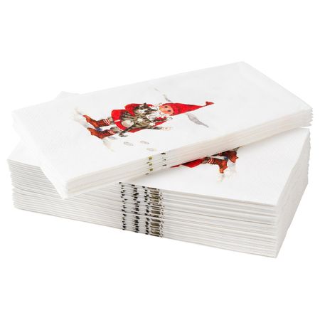 Салфетка бумажная, орнамент «Санта Клаус» белый, красный 38x38 см IKEA VINTER 2020 ВИНТЕР 2020 504.725.87