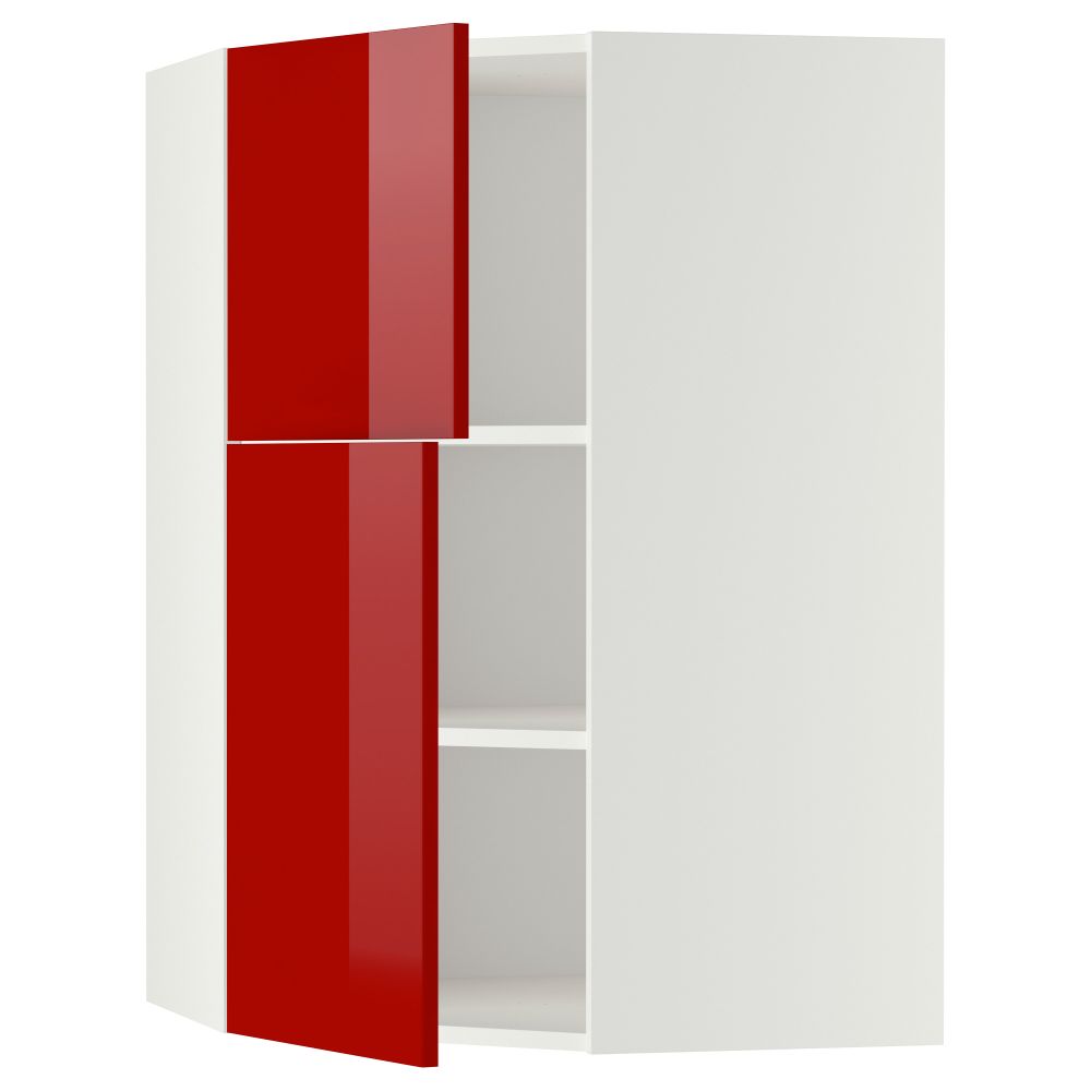 Угловой навесной шкаф + полки, 2 дверцы МЕТОД, белый, Рингульт красный (68x100 см) - схема-чертеж с размерами
