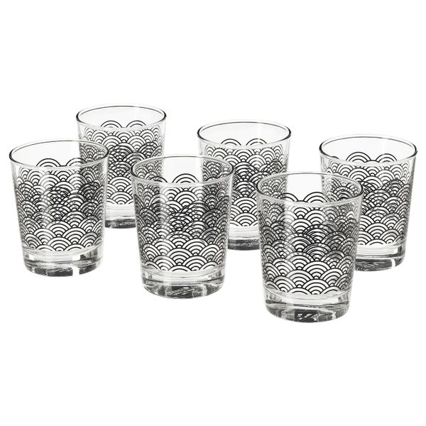 Стакан, черный, с рисунком, 23 сл 6 шт IKEA ВОРКУЛ 903.983.45 - фото 1