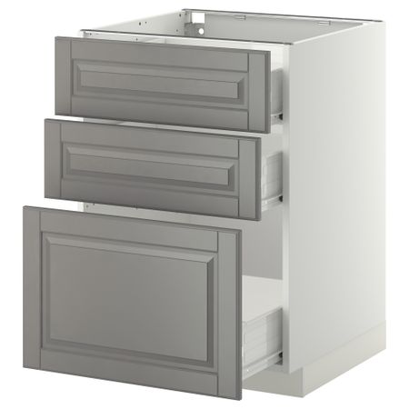 Напольный шкаф с 3 ящиками МЕТОД / ФОРВАРА, белый, Будбин серый