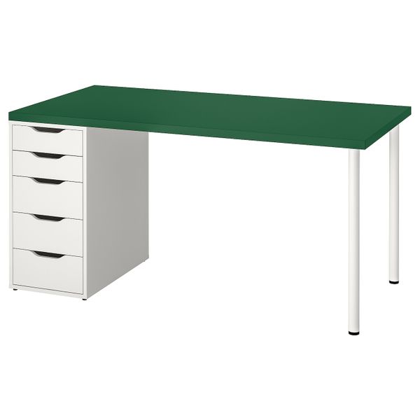 Стол, зеленый, белый 150x75 см IKEA LINNMON ЛИННМОН / ALEX АЛЕКС 593.355.53 - фото 1