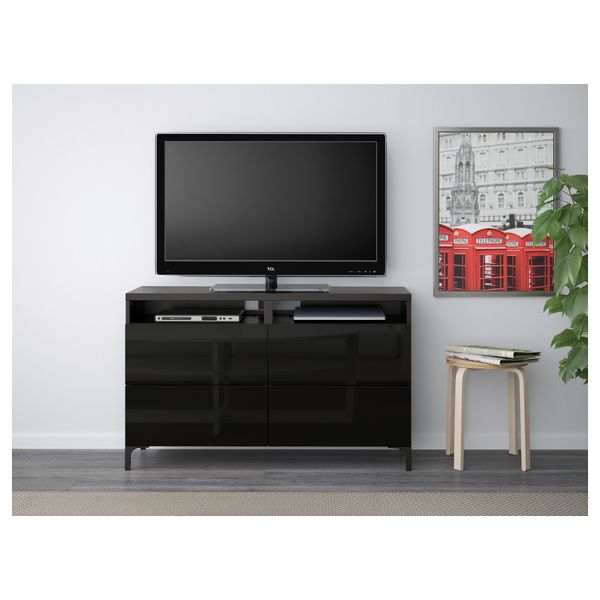 Тумба для ТВ с ящиками, 120x40x74 см, черно-коричневый, Selsviken глянцевый, черный IKEA BESTÅ БЕСТО 191.938.95 - фото 3