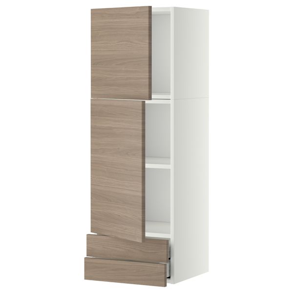 Навесной шкаф, 2 дверцы, 2 ящика МЕТОД / МАКСИМЕРА, белый, Брокхульт светло-серый - фото 1