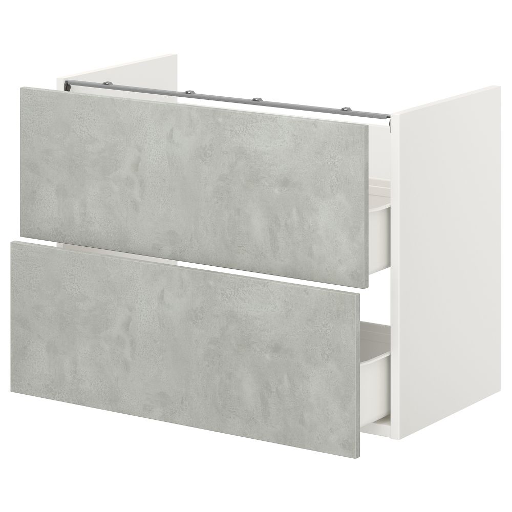 Напольный шкаф для раковины,2 ящика, 80x42x60 см, белый, под бетон IKEA BEGIVENHET БЕГИВЕНХЕТ 393.210.57 - фото 1