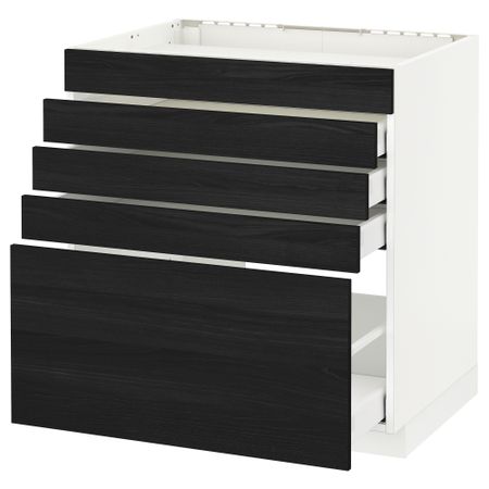 Напольный шкаф для варочной панели, 5 фасадов, 4 ящиков МЕТОД / МАКСИМЕРА, белый, Тингсрид черный