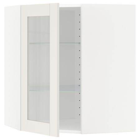 Угловой навесной шкаф с полками, стекляными дв, белый/Сэведаль белый 68x80 см IKEA METOD МЕТОД 492.230.23