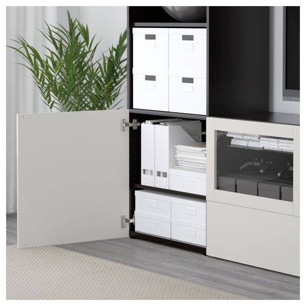 Шкаф для ТВ, комбинированный, стекляные дверцы БЕСТО, черно-коричневый, Лаппвикен светло-серый прозрачное стекло (240x40x230 см) - фото 3