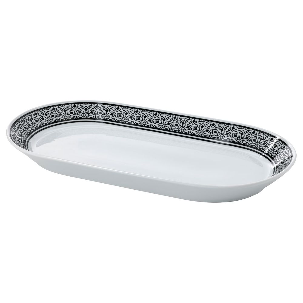 Блюдо, белый, черный 38x21 см IKEA HEMBJUDEN ХЕМБЬЮДЕН 005.120.72 - фото 1