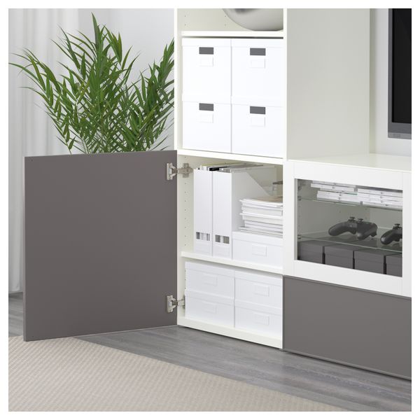 Шкаф для ТВ, комбинированный, стекляные дверцы БЕСТО, белый Грундсвикен, темно-серый прозрачное стекло (240x40x230 см) - фото 3