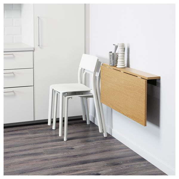 Стол откидной стенного крепежа БЬЮРСТА, дубовый шпон (90x50 см) - фото 3