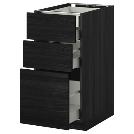 Напольный шкаф 3 фронтальные панели, 2 низких, 1 средний, 1 встроенный ящ, черный, Тингсрид черный 40x60 см IKEA МЕТОД /