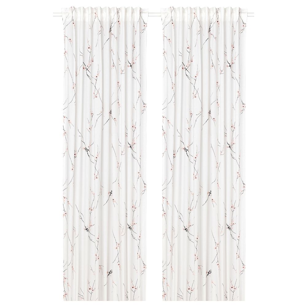 Гардины, 2 шт., белый/цветок 145x300 см IKEA RÖDLÖNN РЁДЛЁНН 004.879.54 - фото 1