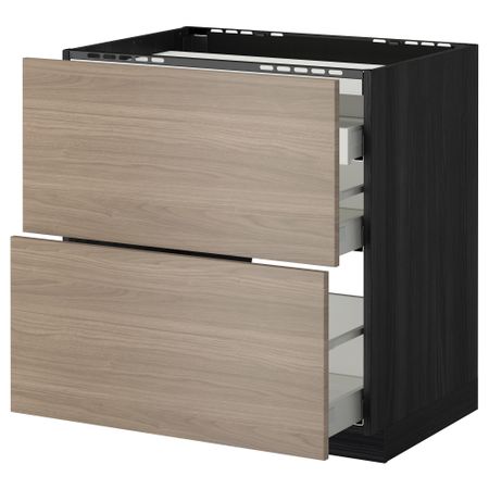 Напольный шкаф, 2 фронтальных панели, 3 ящика МЕТОД / МАКСИМЕРА, черный, Брокхульт светло-серый