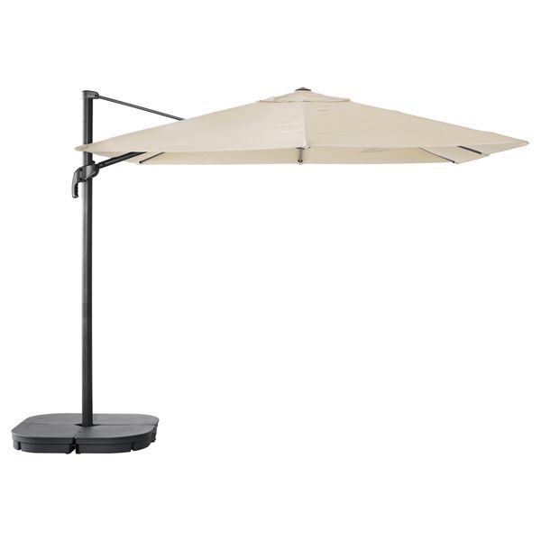 Зонт от солнца с опорой СЕГЛАРО / СВАРТО, наклонный бежевый, темно-серый (330x240 см) - фото 1